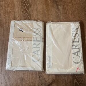 New Vintage BURLINGTON CARESS Full Flat Sheet &fitted Sheet‎ ! Tan/Beige!